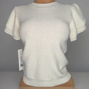 Women's Cream Short-Sleeve Knit Top